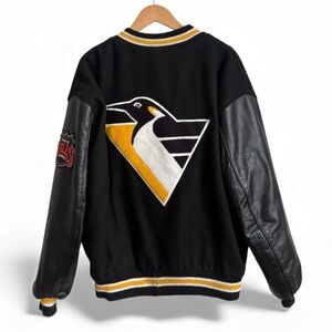 Vintage 1992 DeLONG Pittsburgh Penguins NHL Varsity Jacket Wool Leather USA 2X